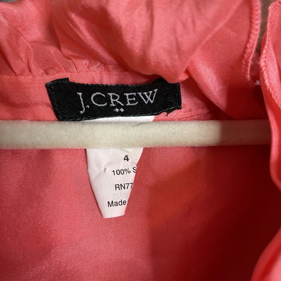 J Crew Size 4 Pink Silk Sleeveless Blouse Top Ruffle Collar Button Up Tank - Image 2 of 4