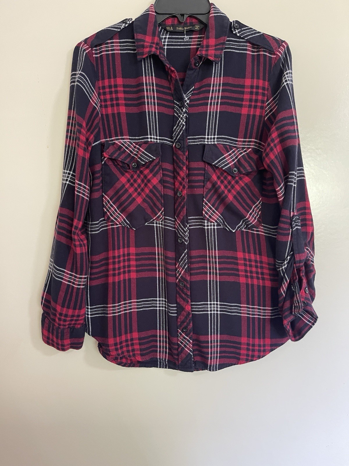 Zara Basic Long Sleeve Plaid Button Up Flannel Wo… - image 1