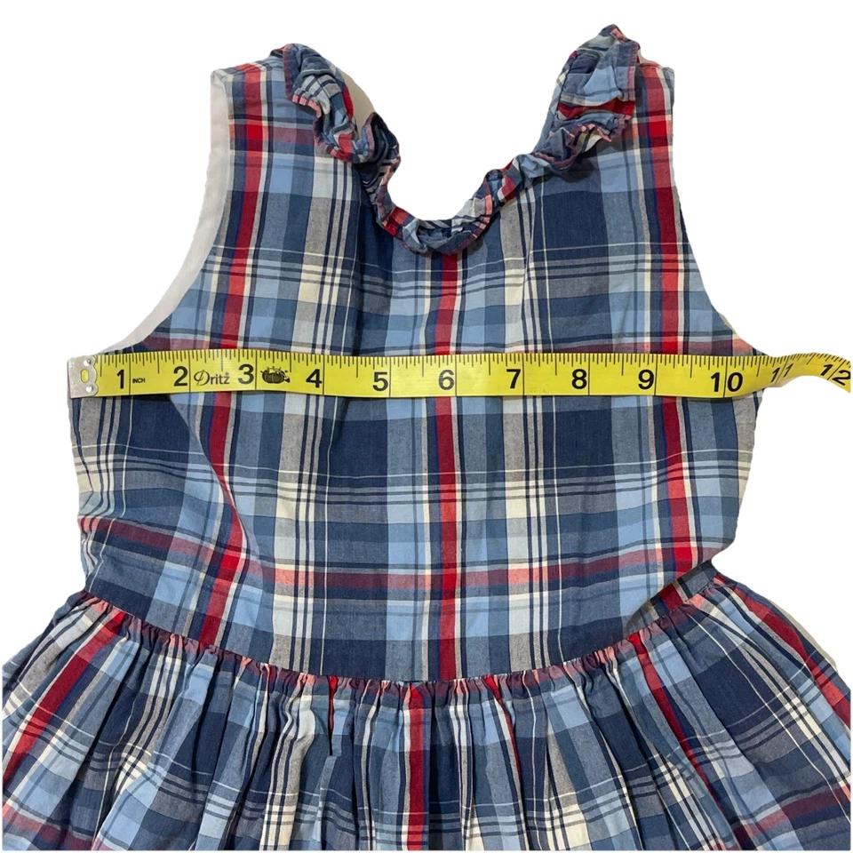 Vestido Papo d’ Anjo Niñas Pequeñas 5 Cuadros Sin Mangas Cuello Volantes Foto 4 de 4