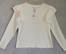Nicole Miller Women's Large Ivory Pullover Flutter Accent Sweater Top NWT