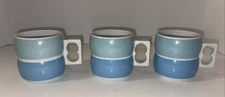 Vintage Germany Block Chromatics Stackable Wavy Blue Mugs Cups Set Of 3