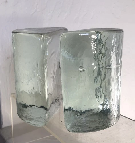 VINTAGE BLENKO GLASS 434 BOOKENDS HALF MOON CLEAR CRYSTAL MATCHING SET