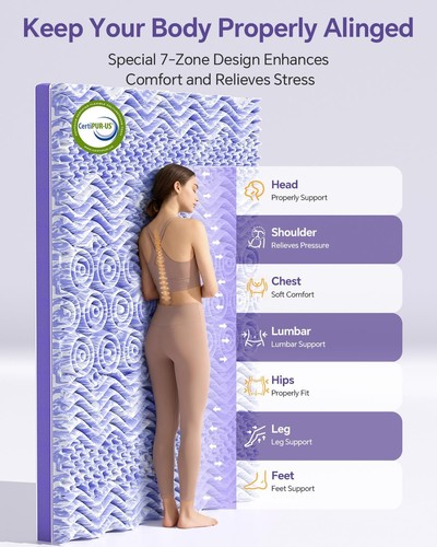 ChiXpace Dual Layer 4 Inch Memory Foam Mattress Topper King - 2 Inch Gel Memory - Afbeelding 4 van 6