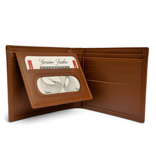 Slim RFID Bifold Wallet for Men   Genuine Leather Minimalist Card Holder with ID