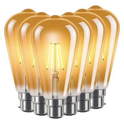 Vintage LED B22 Edison Glühbirne 6/8W dimmbar Filament Eichhörnchenkäfig, 6er Pack