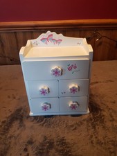 Wooden Trinket/Jewellry 5 Drawer Chest, White with Flower and Butterfly Motif