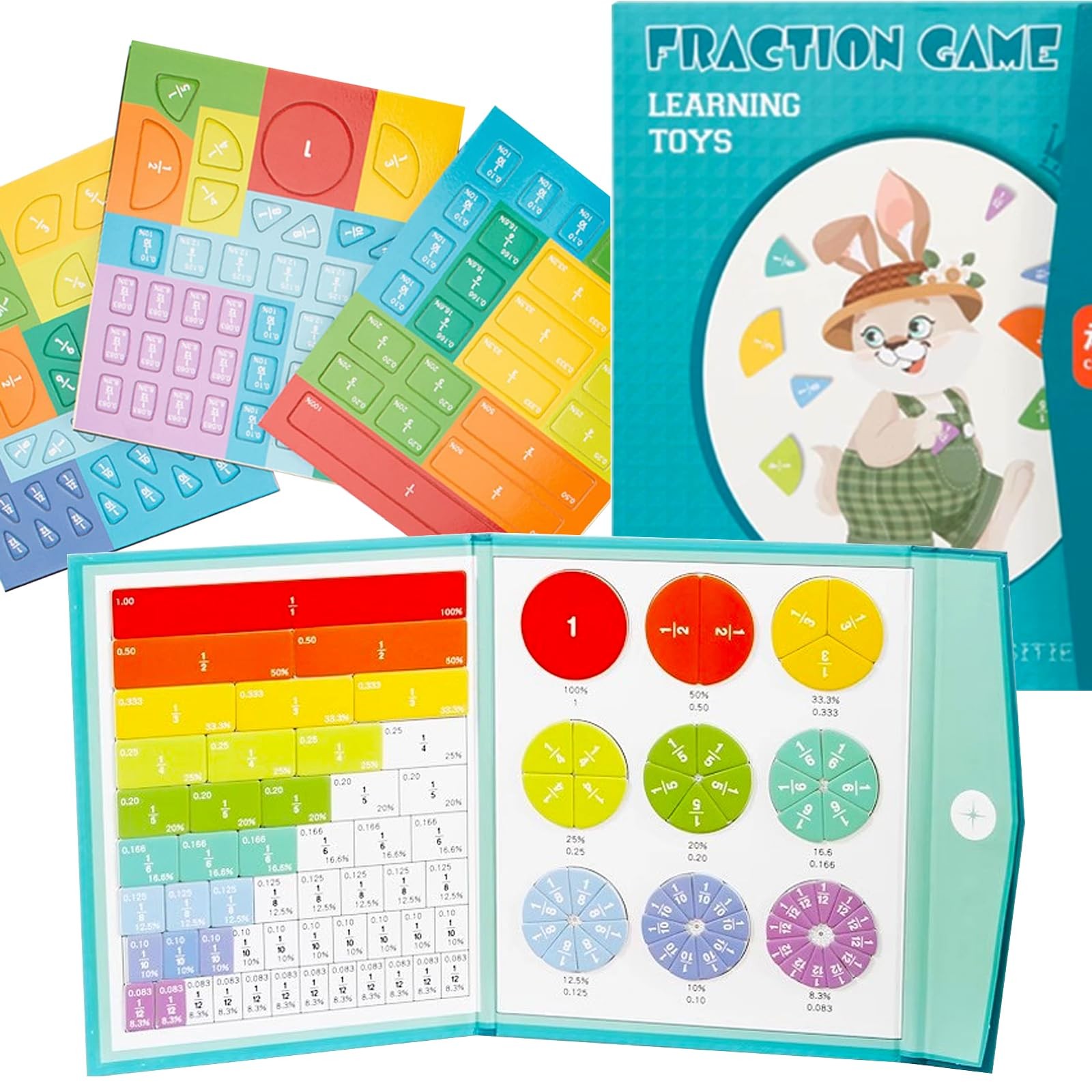 Magnetic Fraction Demonstration Book, 102Pcs Magnetic Fraction Tiles  Fractio...