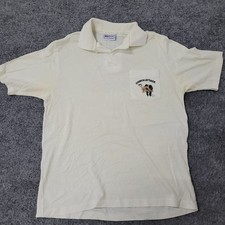 Hanes Polo Mens Size L Cream Vintage Conch Attack Key West Florida USA Made Flaw