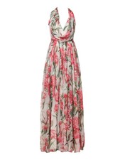Dolce & Gabbana White Floral Silk Halter A-line Maxi Women's Dress Authentic