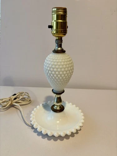 Vintage Lamp - White Milk Glass Hobnob - Table - 11 inch