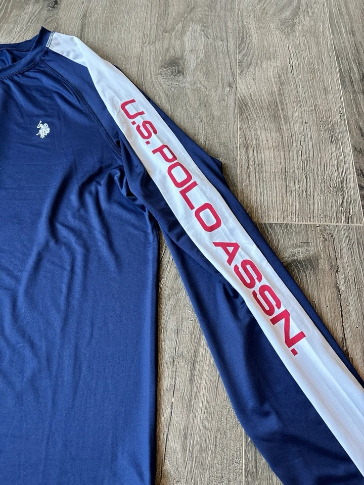 U.S. Polo Assn. Camisa para hombre XL manga larga Feel Dry Sun roja blanca azul deletreada Foto 2 de 4