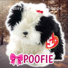    POOFIE   2001 Ty Beanie Babies Black  White Fluffy Shih Tzu DOG Baby MWMT 