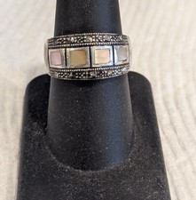 Sterling Silver and Marcasite Mother of Pearl Inlay Ring