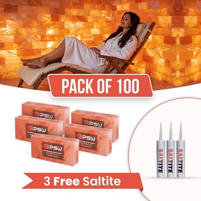 Himalayan Salt Bricks 8x4x2 pack of 100 with 3 free Salt Glue for Spa Sauna Wall