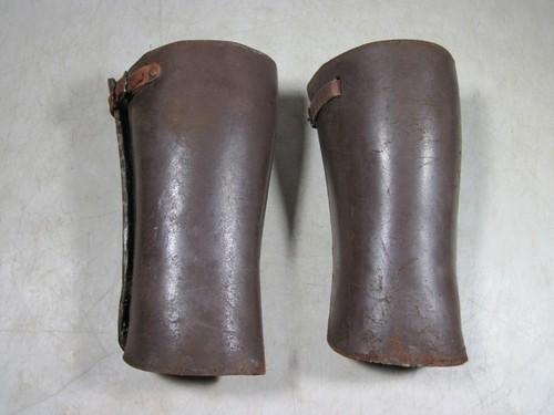Antique Meyer NY Civil War WWI Leather Riding Calf Guards Shin Gaiters Leg Brown - 第 2/11 張圖片