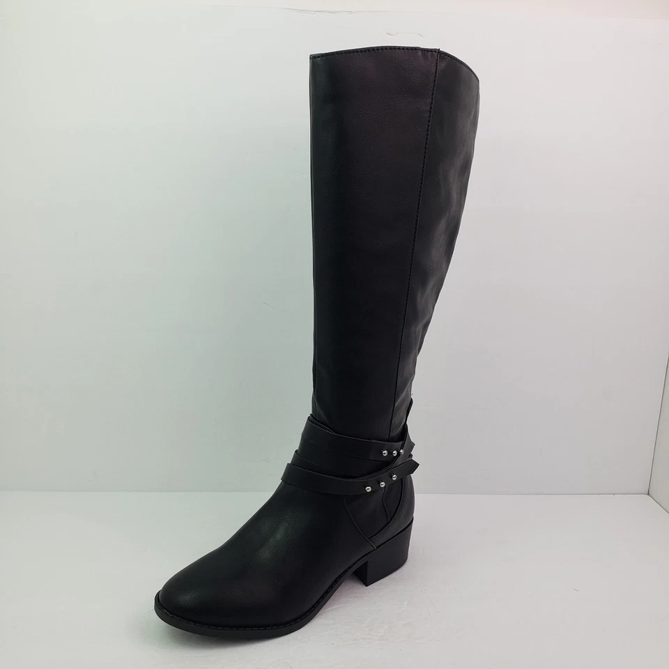 Material Niña Damien Mujer Talla 7 Negro Moda 17" Hasta la Rodilla 1.5" Tacón Botas Foto 2 de 4