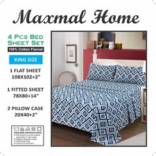 Maxmal Home 100 Cotton 4 Pieces Flannel Sheet Set King size, Soft, Breathable,