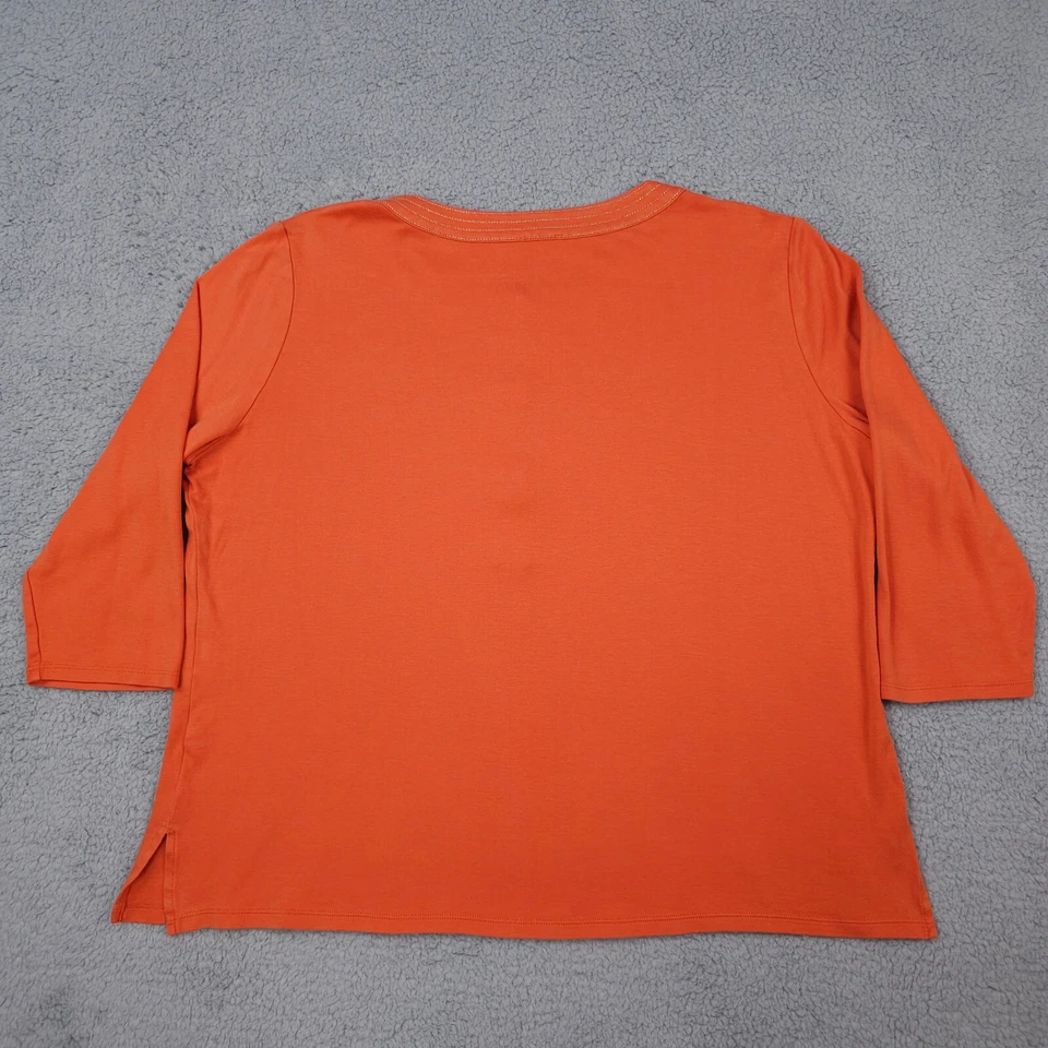 Camiseta informal Talbots Top Mujer XL Naranja Dorado Botón Bordado Bordado Manga 3/4 Foto 2 de 4