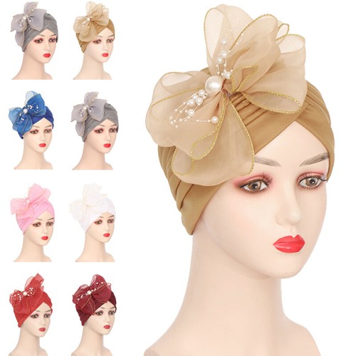 Cappello donna indiano fiori hijab chemio berretto turbante perdita capelli cofano avvolgente copricapo - Foto 4 di 27