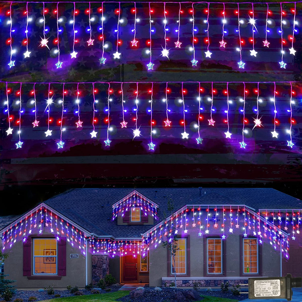 Red white and blue string lights online