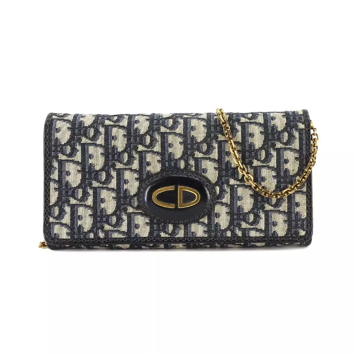 Portefeuille chaîne oblique Christian Dior toile cuir sac marine 90224048