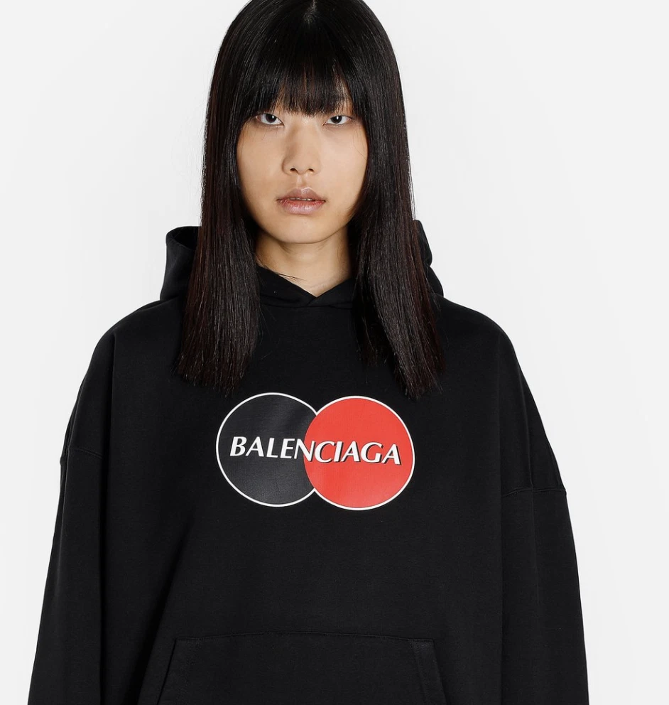 Felpa con cappuccio Balenciaga NUOVA SS20 nera uniforme logo Mastercard taglia XL