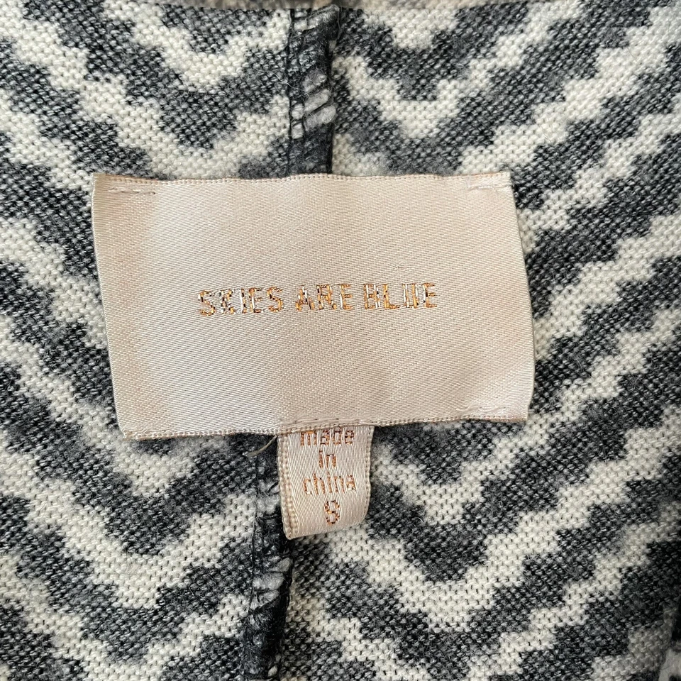 Cárdigan Skies Are Azul Mujer Pequeño Negro Blanco Cascada Frente Abierto Suéter Foto 4 de 4