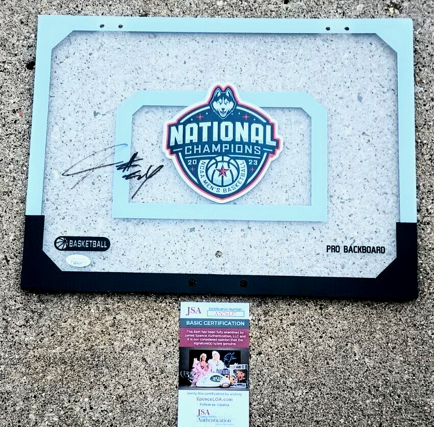 JORDAN HAWKINS UConn SIGNED Backboard JSA COA 2023 CHAMPIONS Huskies Basketball 