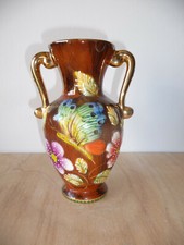 Joli Vase faience de Hubert Bequet (Belgique) fait main N° 828 (papillon) 20 cm