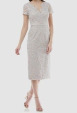 299 JS Collections Women's Gray Floral Embroidered Lace Sheath Dress Size 4