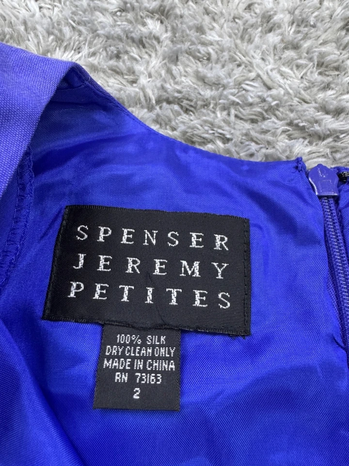 Spenser Jeremy Dress Women 2 Petite Blue Silk Side Button Shirt Dress Scarf Vtg - Image 3 of 4