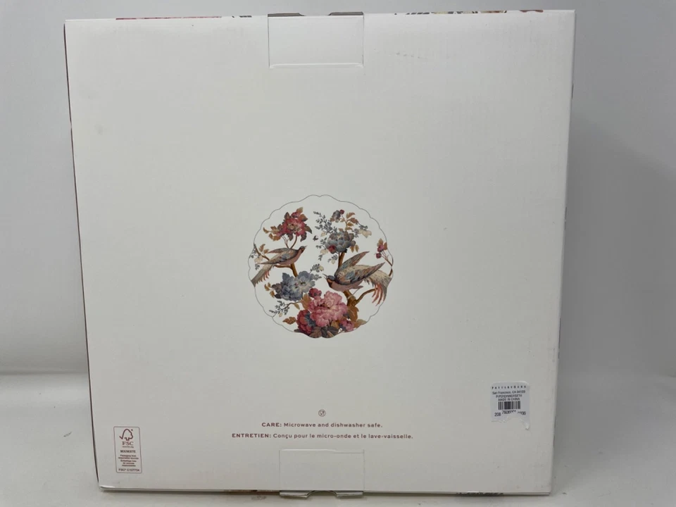Nuevo Juego de 4 Platos de Cena Pottery Barn Piper Floral Pájaro Festoneado Foto 3 de 4
