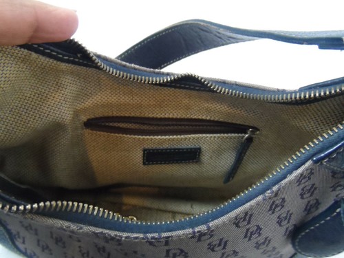 Dooney & Bourke Women's Handbag Purse Blue Leather Gray Logo 10" x 5.5" x 3" - Picture 7 of 10