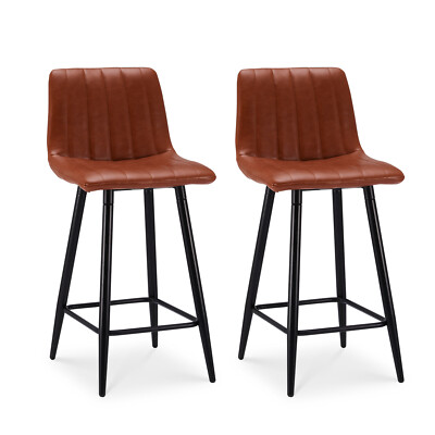 Set of Faux Leather Bar Stools Metal Frame with Foot rest Pub