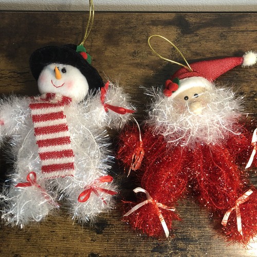 Two Christmas ornaments Santa Claus and snowman Tinsel/Garland - Picture 2 of 16