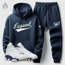 Legend Blue White Tracksuit Match Jordan 13 Midnight Navy Blue Hoodie Joggers