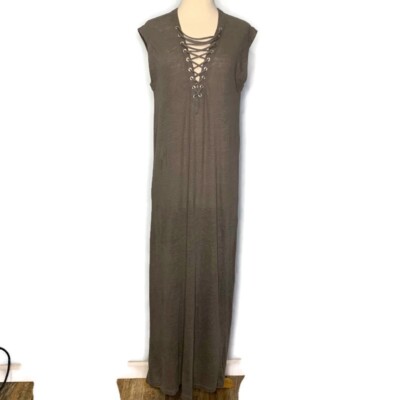 IRO Sleeveless Taupe 100% Linen Lace Up Front Daisy Maxi Dress Size L BNWT!  | eBay