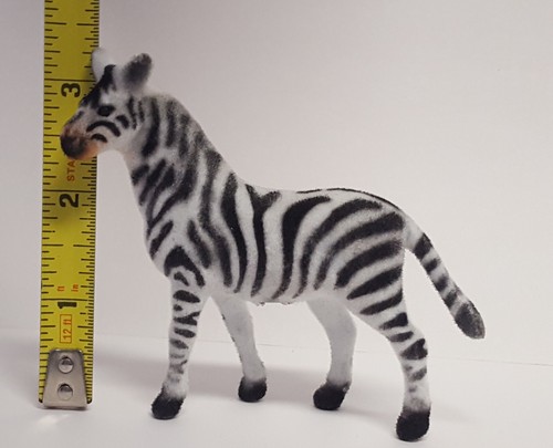 Vintage Flocked Zebra Plastic Figure Fuzzy Black White Stripes Horse Zoo Safari - Picture 13 of 15