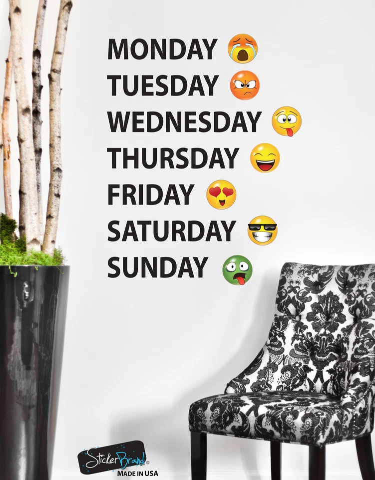 Adesivo de parede calendário emoticon dias da semana #6071 segunda a domingo - Imagem 3 de 4