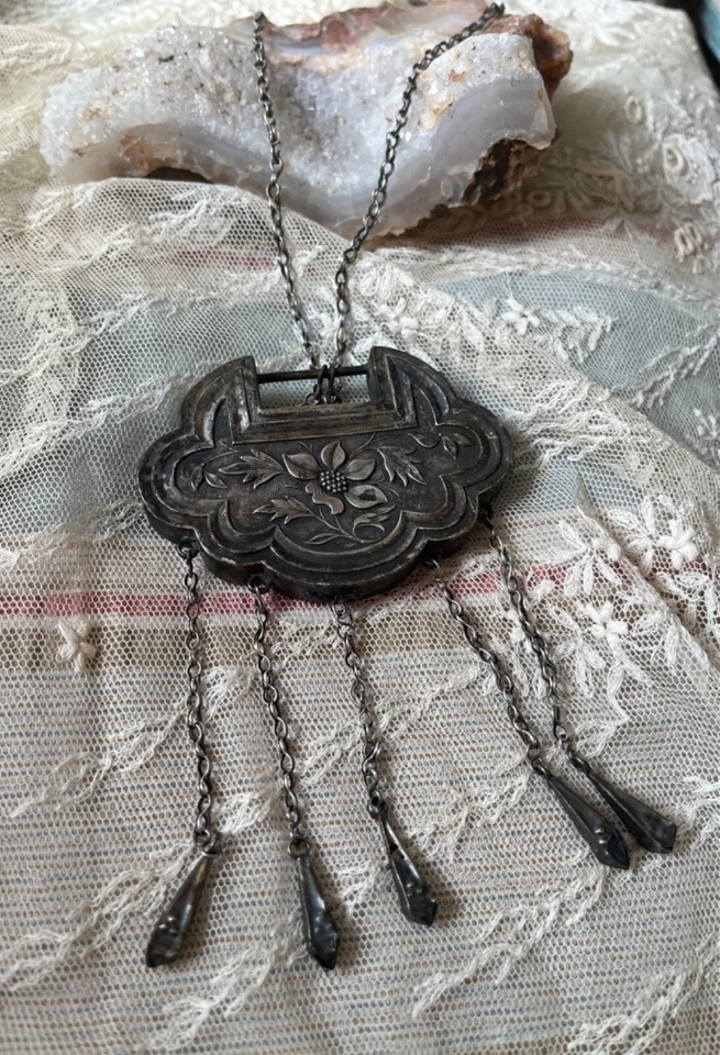 Antiguo collar colgante chino grande longevidad buena suerte cerradura plata 福壽雙全 Foto 3 de 4