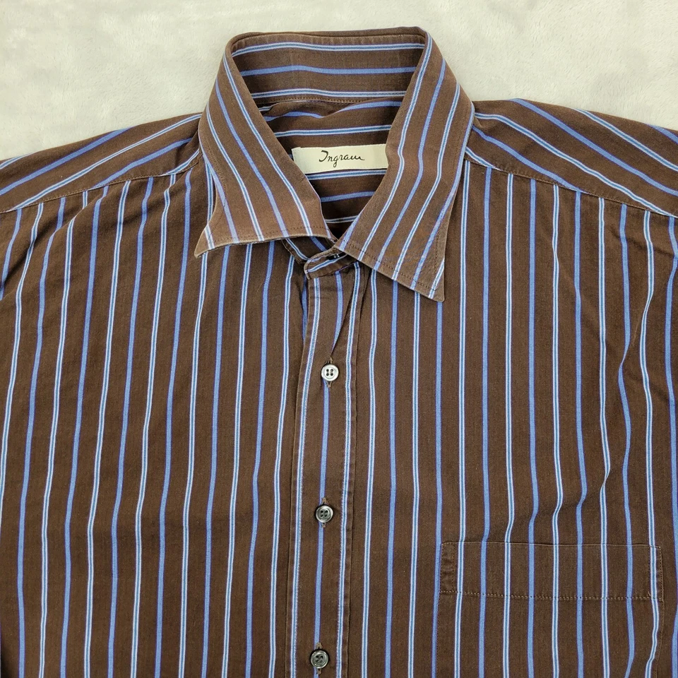 Ingram Shirt Men XXL Formal Dress Work Oxford Shadow Pinstripe 17.5/44 Adult 2XL - Image 2 of 4