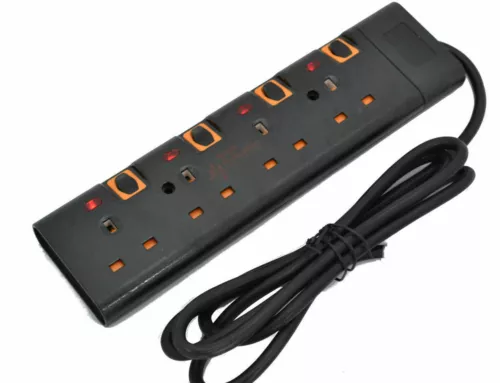 BLACK 5M 4 WAY GANG SWITCHED SURGE PROTECTED EXTENSION LEAD WITH LED INDICATORS