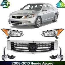 Front Grille Assembly & Headlight Assembly Kit For 2008-2010 Honda Accord