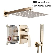Brushed Gold Shower Faucet Set Rain Shower Head System Combo Kit w/Mixer Valve