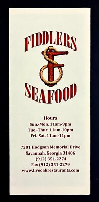 2010s Fiddlers Seafood Savannah Georgia Restaurant Travel Menu Brochure