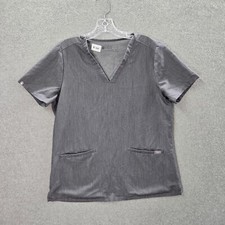 FIGS Women Scrub Top Medium Gray Three-Pocket Scrub Shirt Short Sleeve zv