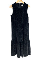 J Crew Dress Size 12 Womens Black Shimmer Velvet Midi Sleeveless Ruffle Twirl