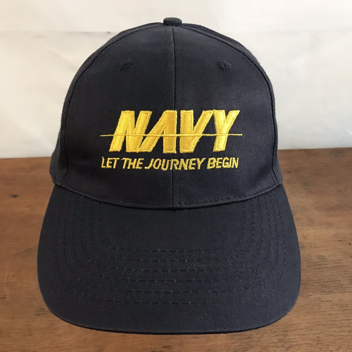 NAVY Let The Journey Begin Blue Cotton Snapback Baseball Cap Hat