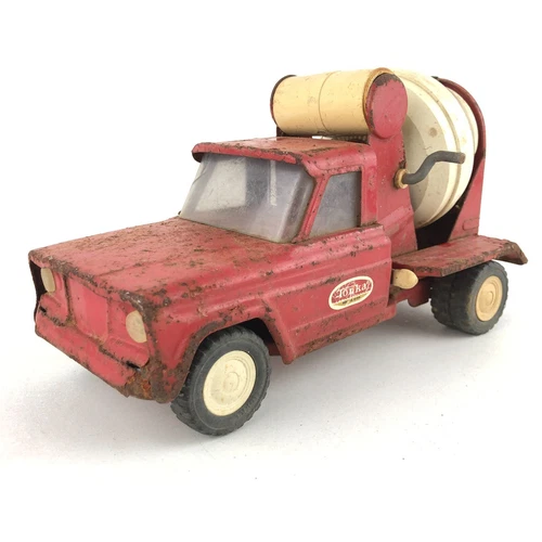 Vintage Tonka Mini Jeep Cement Mixer Truck #77 Red White with Oval Label 1960's