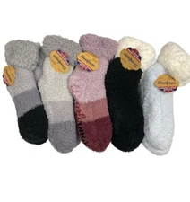 Dearfoams Slipper Socks Double Layer Fuzzy Bootie 4-10  Womens Grip Sole 2 Pair